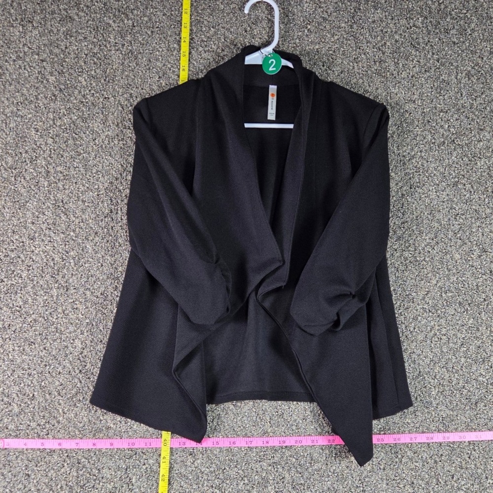 AXIS apparel Cardigan Women L Black Ruched 3/4 Sleeve Waterfall Open Blazer